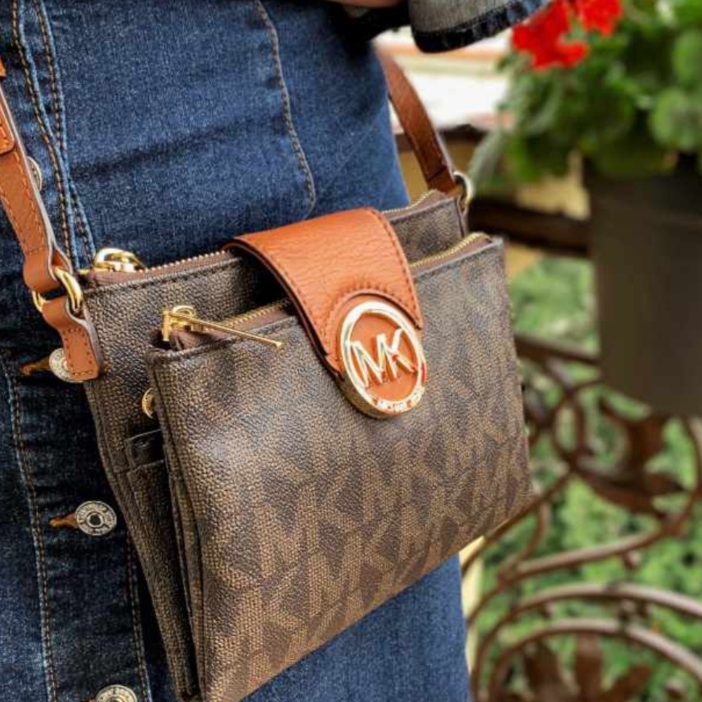 Michael Kors Tan and Brown Crossbody Bag